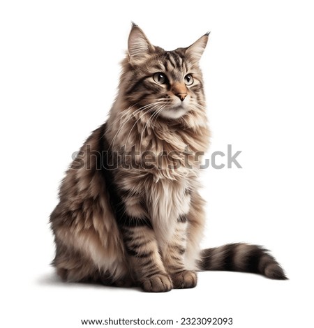 Sitting long haired cat looking aside. Full body portrait on transparent background.	 Royalty-Free Stock Photo #2323092093