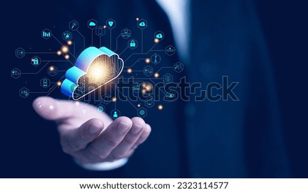 Computer system technology that provides online network services. processor, software services, applications, server systems, Storage, networking, computer simulation, secure access to data, Cloud. Royalty-Free Stock Photo #2323114577