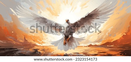 Biblical vector illustration series, Pentecost also called Whit Sunday, Whitsunday or Whitsun. It commemorates the descent of the Holy Spirit upon the Apostles and other followers of Jesus Christ Royalty-Free Stock Photo #2323154173