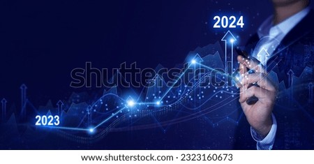 Growth and development chart of company in new year 2024. Planning,opportunity, challenge and business strategy in new year 2024. Development to success and motivation. Royalty-Free Stock Photo #2323160673