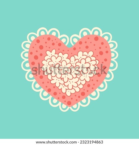 Pink heart with flowers. Stylized heart-shaped pillow with flowers and lace. Children's illustration for for greeting card, invitation, print, sticker. Illustration for birthday and valentine's day.
