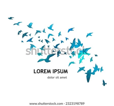 A flock of blue watercolor flying birds. Free birds abstraction Vector illustration Royalty-Free Stock Photo #2323198789