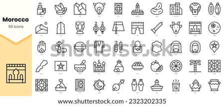 Set of morocco Icons. Simple line art style icons pack. Vector illustration