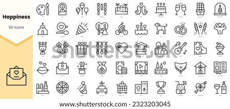 Set of happiness Icons. Simple line art style icons pack. Vector illustration