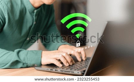 User use a computer laptop for a login password to wifi but wifi is not connected. Explore the seamless world of technology as user log in to WiFi. Concept technology of waiting to connect to wifi.
