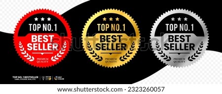 Top number one best seller vector label in red gold and silver color. suitable for icon, logo, sticker, seal, badge, emblem, stamp, etc. 
 Royalty-Free Stock Photo #2323260057