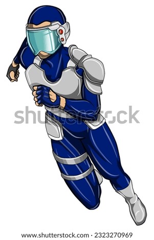 Illustration of a superhero wearing a dark blue suit isolated on a white background