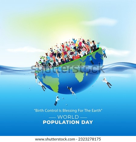 11 July, World Population Day poster design. Diverse people and earth disaster. Poster, banner and template design. Royalty-Free Stock Photo #2323278175