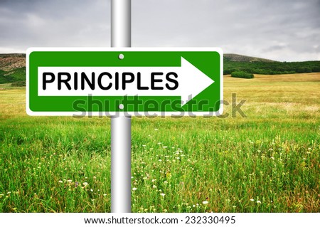 Principles Road Sign with a green field in a background