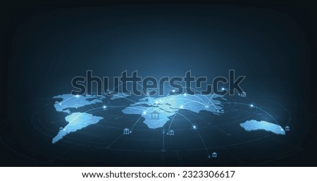 Transactions between banks. International payment system. Financial information exchange, swift. Currency exchange money transfer concept. Royalty-Free Stock Photo #2323306617
