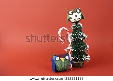 Owls near the Christmas tree