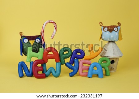 Owls with inscription Happy new year