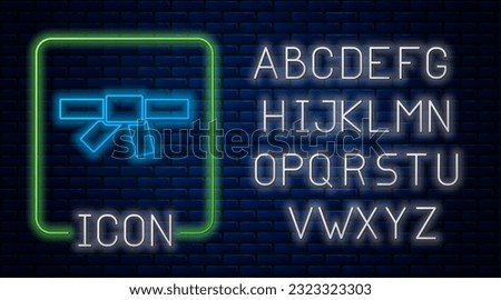 Glowing neon Black karate belt icon isolated on brick wall background. Neon light alphabet. Vector Royalty-Free Stock Photo #2323323303