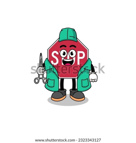 Illustration of stop road sign mascot as a surgeon , character design