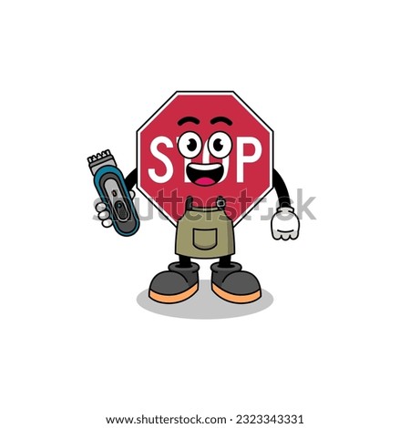Cartoon Illustration of stop road sign as a barber man , character design