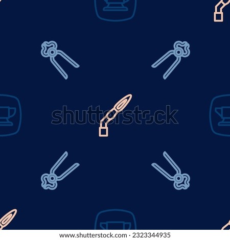 Set line Blacksmith anvil tool, pliers and Welding torch on seamless pattern. Vector