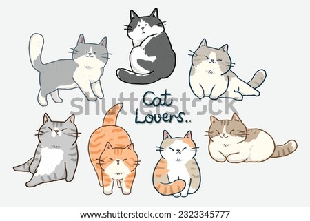 Vector Illustration of Cute Cartoon Cat Characters on Isolated Background