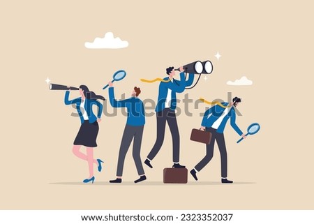 Search opportunity, finding new job, inspection or research, SEO or analyze for optimization, inspect or looking for future, career development concept, business people with binoculars, telescope. Royalty-Free Stock Photo #2323352037