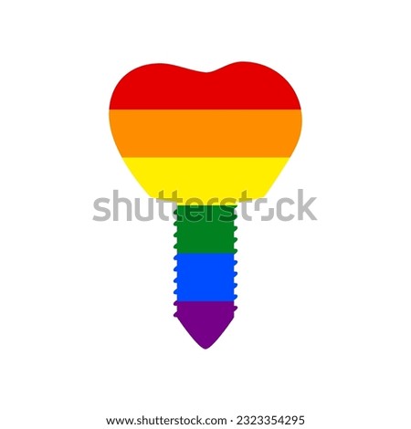 Tooth implant sign illustration. Rainbow gay LGBT rights colored Icon at white Background. Illustration.