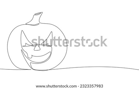 Jack O Lantern in continuous line art drawing style. Silhouette of Halloween pumpkin. Black linear sketch isolated on white background. Vector illustration