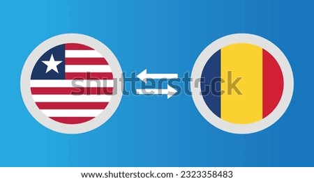 round icons with Liberia and Romania flag exchange rate concept graphic element Illustration template design
