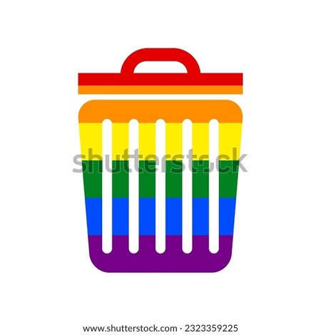 Trash sign illustration. Rainbow gay LGBT rights colored Icon at white Background. Illustration.