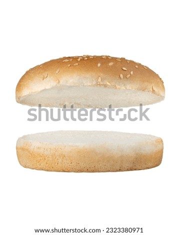 Burger buns empty isolated on white background. With clipping path. Full depth of field. Focus stacking. 