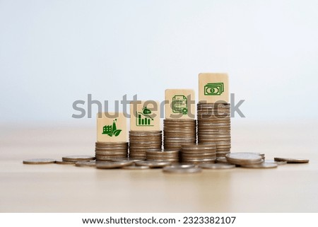 icon carbon credit or CO2 trading market on wooden cubes for buy-sell. Business and environment are sustainable. industry and company Reduc of carbon emissions to Net zero greenhouse gas target. Royalty-Free Stock Photo #2323382107