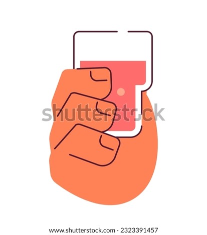 Holding summertime refreshment punch drink glass semi flat colorful vector hand. Summer mocktail beverage. Editable clip art on white. Simple cartoon spot illustration for web graphic design
