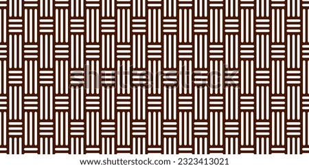 Vertical triple basketweave seamless pattern. Brown basket weave bamboo texture on white. Simple monochrome background. Vector abstract illustration Royalty-Free Stock Photo #2323413021