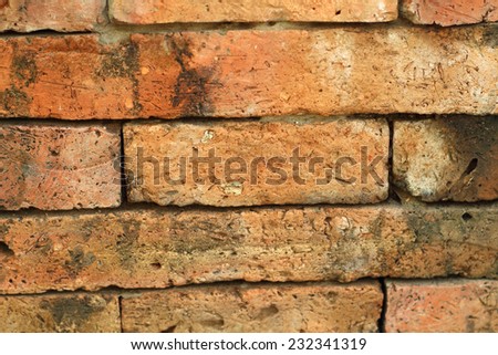 Background texture old brick weathered a long time.