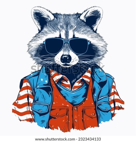 4th July themed Raccoon Illustration, Colorful Independence Day Clip Art, Digital Vector Artwork
