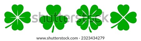 Luck four leaf clover icon set. Green shamrock, cloverleaf, luck, clover symbols. Leafs collection.