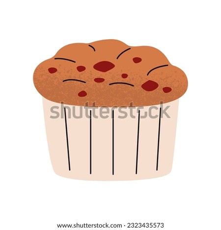 Flat vector illustration of a muffin with pieces of berries. Sweet pastries, confectionery, delicious cupcake with filling. Isolated design on a white background. Royalty-Free Stock Photo #2323435573
