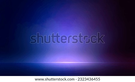 Dark stage shows, blue, and purple background, an empty dark scene, laser beams, neon, spotlights reflection on the asphalt floor, studio room with smoke floating up for display products.  Royalty-Free Stock Photo #2323436455