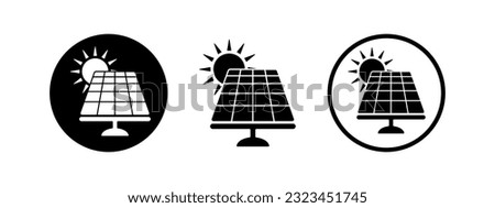 Solar panel with sun energy. Green energy. Sun power station. Vector icon illustration.