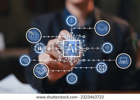 Ai or artificial intelligence program or software. knowledge, information, smart engine, and learning solution by genius automation programming. Cyberspace network technology. Digital innovation Robot