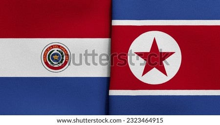Flag of Paraguay and North Korea - 3D illustration. Two Flag Together - Fabric Texture