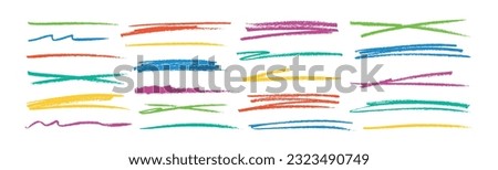 Collection strikethrough multi colored charcoal lines. Set of different doodle colorful underlines. Horizontal hand drawn marker stripes, brush strokes. Pencil drawn lines, strikethroughs, underlines. Royalty-Free Stock Photo #2323490749