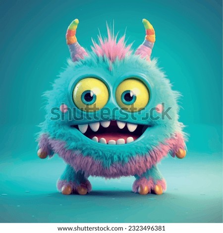 Cartoon funny monster 3d illustration for children. Cute fairytale monster print for clothes, stationery, books, merchandise. Toy monster 3D character banner, background. Cartoon character 3d monster. Royalty-Free Stock Photo #2323496381