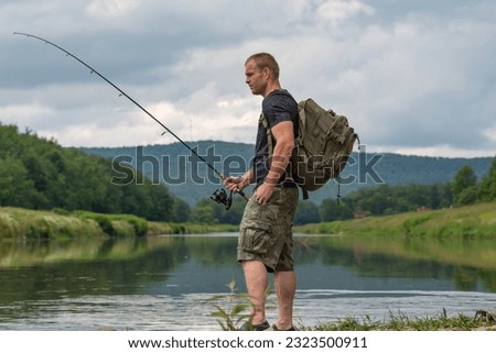 man fishing by the shore vacation adventure copy space backgrounds theme
