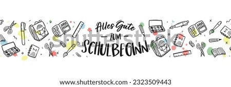 Cute hand drawn school doodles and German text saying "Back to school" - great for banners, invitations, advertising