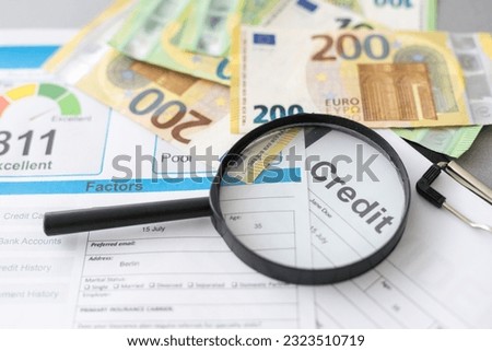 report credit score banking borrowing application risk form document loan business market concept - stock image Royalty-Free Stock Photo #2323510719