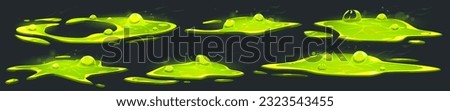 2d liquid toxic puddle and bubble effect isolated vector game fx icon. Isometric molten poison spill drip shape png illustration with mist set. Green phlegm droplet on surface with steam texture Royalty-Free Stock Photo #2323543455