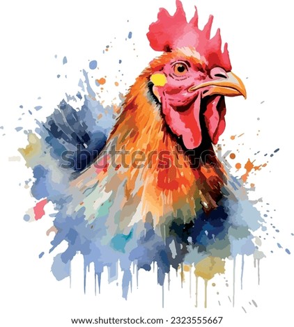 Watercolor chicken illustration hen vector, roosters image painting bright colorful drawing isolated object. orange-red-brown, multi-color Collection, poultry chicken bird in the village. Capon, Cock Royalty-Free Stock Photo #2323555667