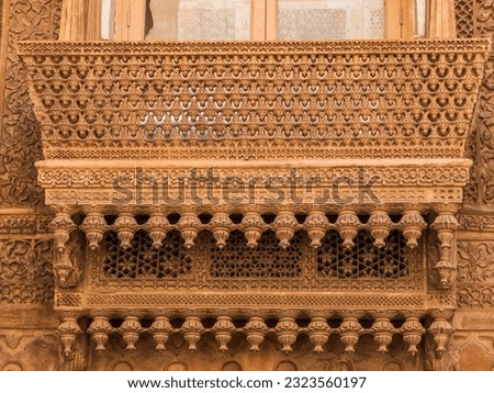 Hand crafted stone gallery in of the palace of Rajasthan