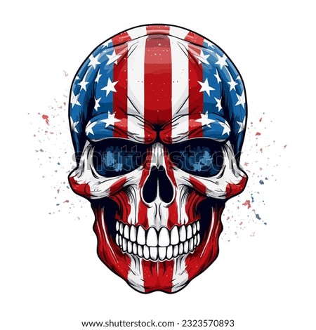 Skull with american flag in grunge style, independence day veterans day 4th of July and memorial day.