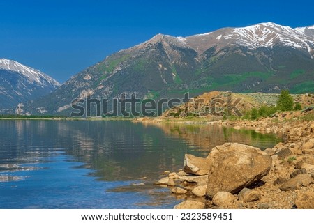 "View of Mountains and Reflections in Twin Lakes"