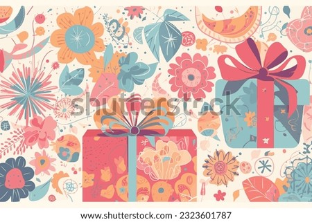 Homemade Gift package, christmas background with gifts banner vector art illustration.
