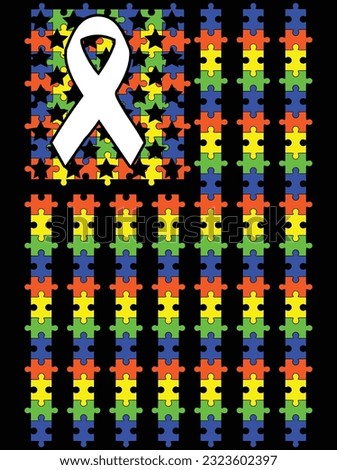 Autism Awareness American flag vector art design, eps file. design file for the t-shirt. SVG, EPS cuttable design file
